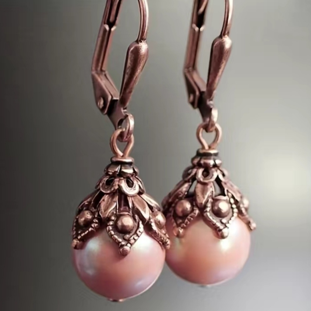Rose Gold And Pearl Dangle Earrings